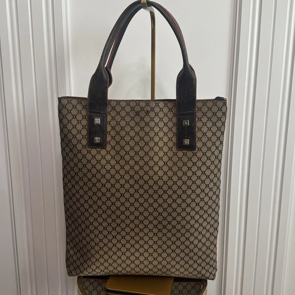 Celine Brown Monogram Canvas Satchel with Dark Brown Trim - Picture 2 of 13